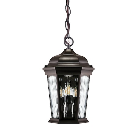Euri Lighting Bronze LED Hanging Lantern with Flickering Flame, Dual Modes, Water Glass, Wall Switch EHL-130W-MD